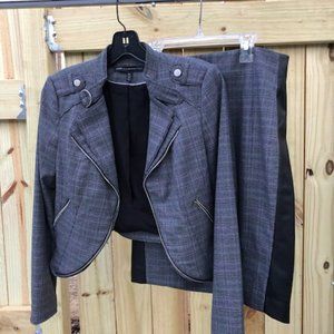 WHBM Blazer/skirt set 6P, grey base color with purple and plum.